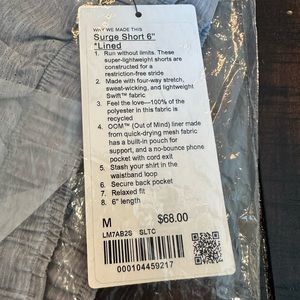 New Lululemon Surge Shorts 6” Lined